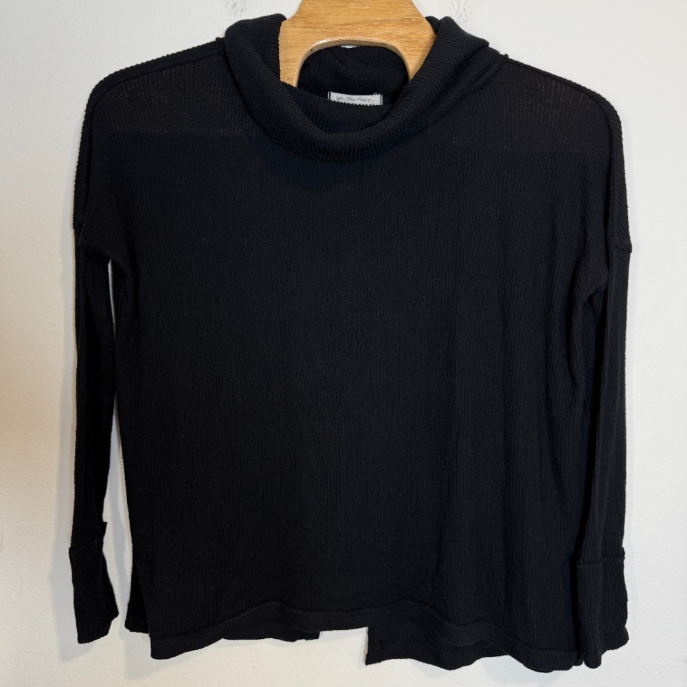 We‎ The Free Black Ribbed Knit Cowl Neck Open Back Pullover Top Size S Small